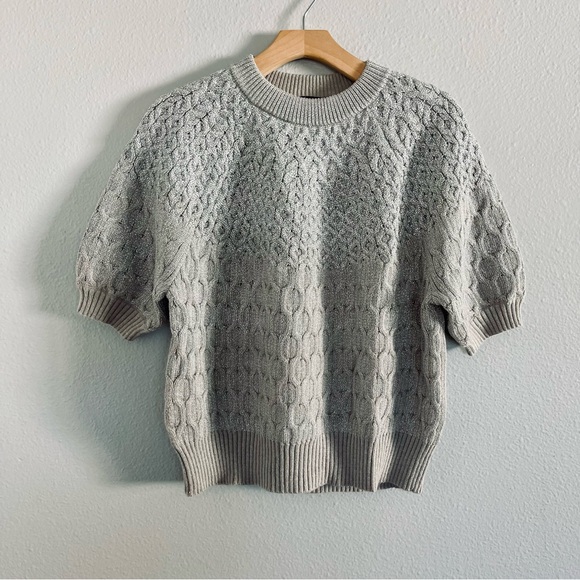 ANN TAYLOR Silver Shimmer Cable Sweater Twead - Picture 1 of 12